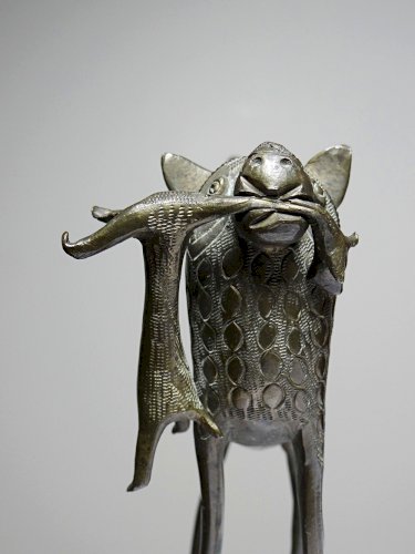 Petit sujet, lion, hyène, bête en Bronze du Bénin Dahomey Cotonou vintage