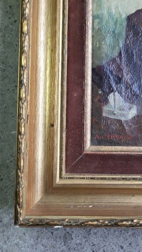 PETIT TABLEAU PEINTURE UN PECHEUR SIGNE A. GERVAISE DU XIX ème SIECLE REF FRANC