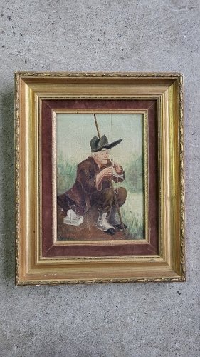 PETIT TABLEAU PEINTURE UN PECHEUR SIGNE A. GERVAISE DU XIX ème SIECLE REF FRANC