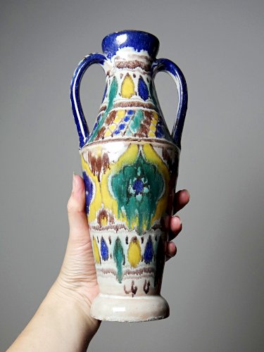 Petit vase amphore artisanat Tunisien, Nabeul, vintage céramique polychrome