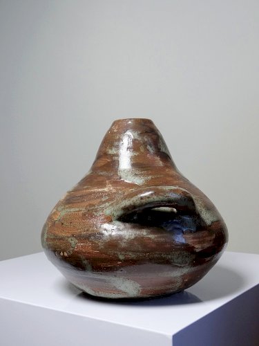Petit vase brutaliste artisanal céramique vernissée début des années 2000