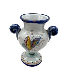 Small Nevers ceramic vase signed F. Cottard with floral butterfly decoration 19th century antique