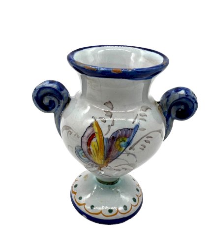 Petit vase faïence Nevers signé F. Cottard décor floral papillon XIXe antique