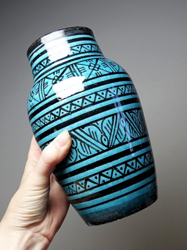 Petit vase Safi porterie artisanale Marocaine vintage turquoise