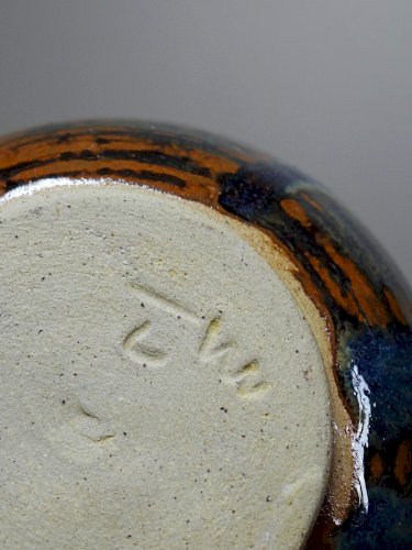 Petit vase vintage/ancien grès très fin émaillé flammé céramique d'art signature