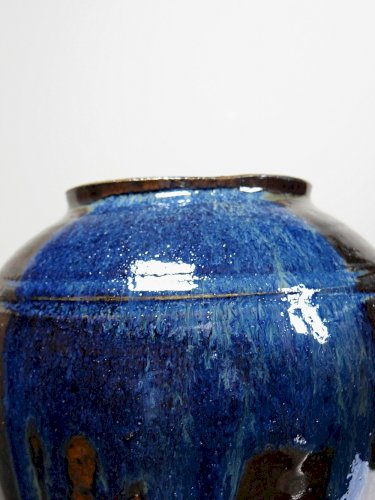 Petit vase vintage/ancien grès très fin émaillé flammé céramique d'art signature