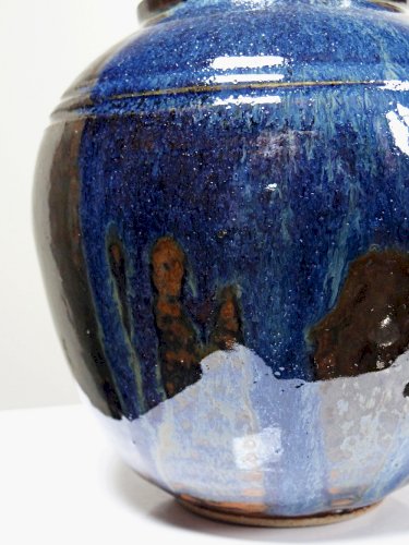 Petit vase vintage/ancien grès très fin émaillé flammé céramique d'art signature