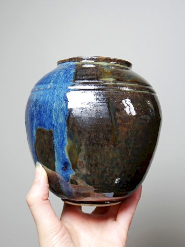 Petit vase vintage/ancien grès très fin émaillé flammé céramique d'art signature