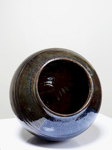 Petit vase vintage/ancien grès très fin émaillé flammé céramique d'art signature