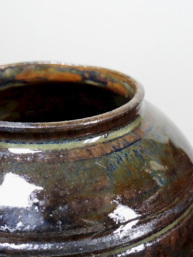 Petit vase vintage/ancien grès très fin émaillé flammé céramique d'art signature