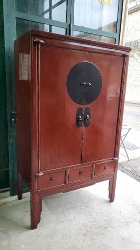 PETITE ARMOIRE 2 PORTES ASIATIQUE EN LAQUE 5 TIROIRS
