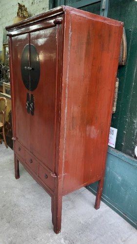 PETITE ARMOIRE 2 PORTES ASIATIQUE EN LAQUE 5 TIROIRS