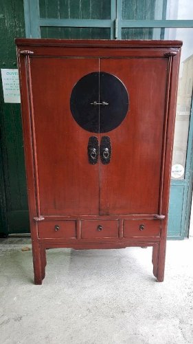 PETITE ARMOIRE 2 PORTES ASIATIQUE EN LAQUE 5 TIROIRS