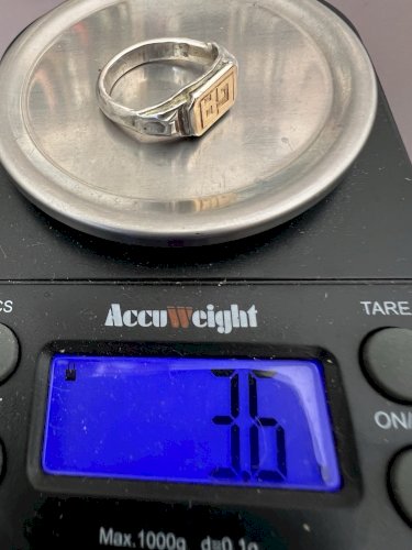 Petite Bague chevalière Art Deco (1925) Initials « GA » argent et or vintage