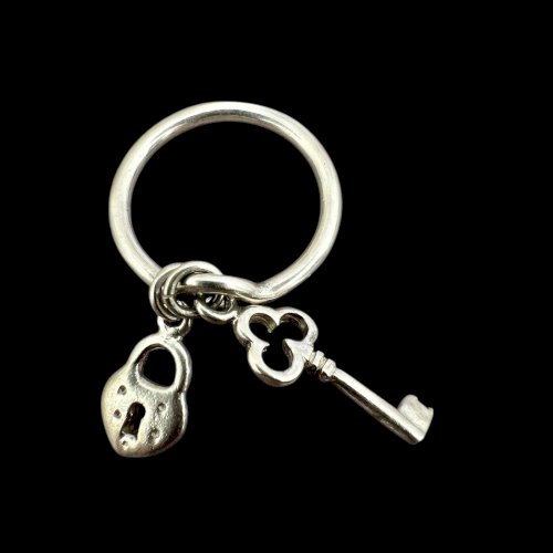 Petite bague vintage argent 925 clé et cadenas Amour taille 48fr/ 15,3 mm