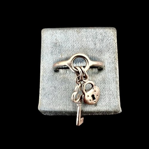 Petite bague vintage argent 925 clé et cadenas Amour taille 48fr/ 15,3 mm