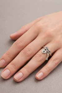 Small vintage 925 silver ring key and love padlock size 48FR or 15.3 mm