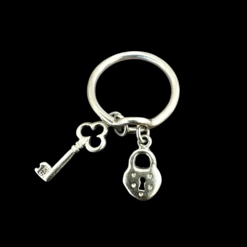 Petite bague vintage argent 925 clé et cadenas Amour taille 48FR soit 15,3 mm