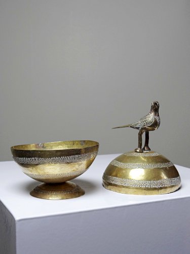Petite boite globe Africaine vintage laiton/bronze doré Bénin Dahomey