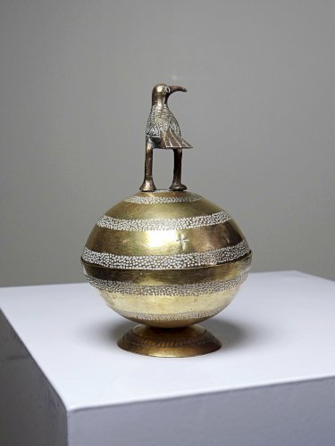Petite boite globe Africaine vintage laiton/bronze doré Bénin Dahomey