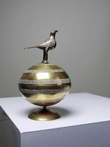 Petite boite globe Africaine vintage laiton/bronze doré Bénin Dahomey