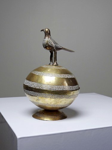 Petite boite globe Africaine vintage laiton/bronze doré Bénin Dahomey