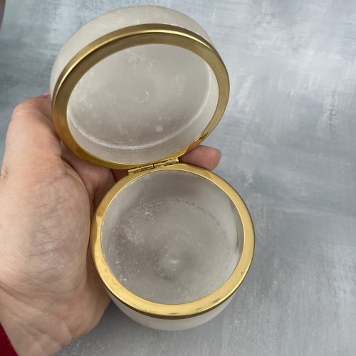 Petite boite ronde vintage en albâtre coffret à bijoux ou autre