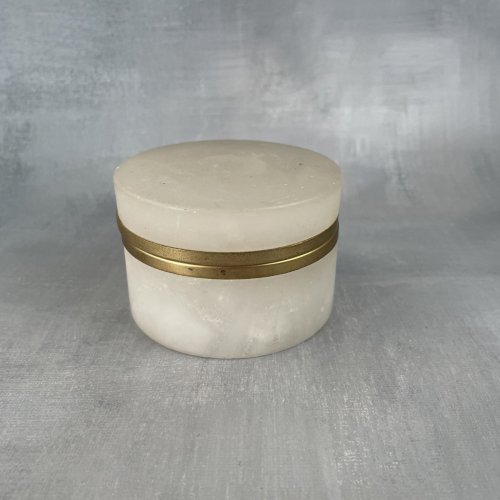 Petite boite ronde vintage en albâtre coffret à bijoux ou autre