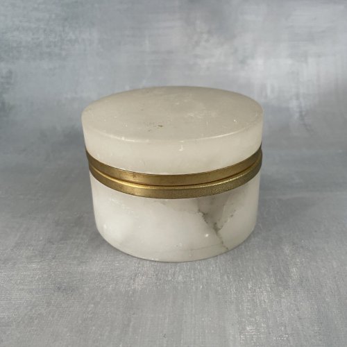 Petite boite ronde vintage en albâtre coffret à bijoux ou autre