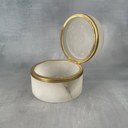 Petite boite ronde vintage en albâtre coffret à bijoux ou autre