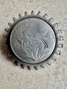 Small Solid Silver Unisex Brooch 19th Century Antique Engraved Romantic Bird