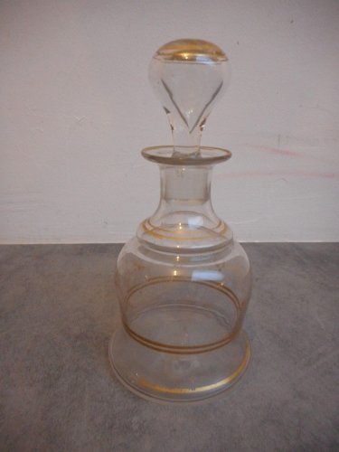 PETITE CARAFE EN VERRE DORE AVEC SON BOUCHON DU XVIII ème SIECLE
