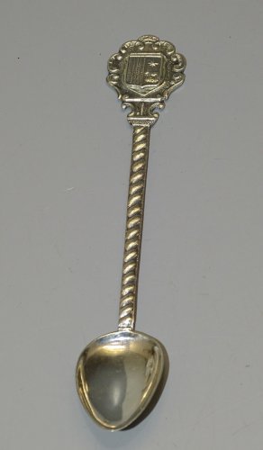 -PETITE CUILLERE ARGENT poinçons illisibles BLASON en BOUT de MANCHE   D