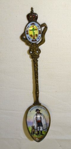 -PETITE CUILLERE EMAILLEE RECUERDO DE SANTA CRUZ SOUVENIR DE VOYAGE ESPAGNE    D