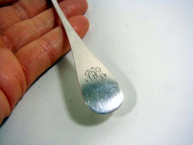 Petite Cuillère Métal Argenté Christofle Décor Uniplat Monogramme Poinçons