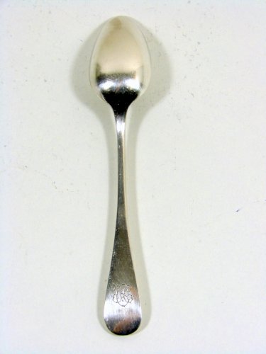 Petite Cuillère Métal Argenté Christofle Décor Uniplat Monogramme Poinçons