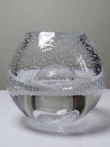 Petite lampe à huile ou soliflore globe en verre bullé vintage Pologne