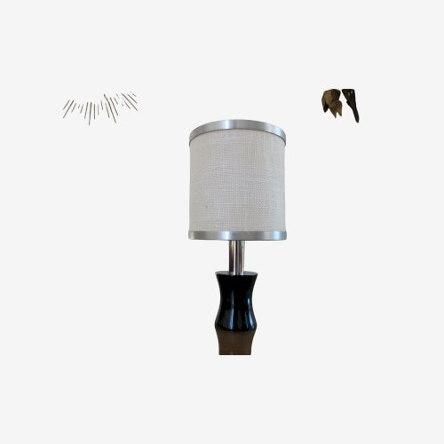 PETITE LAMPE EN RESINE NOIRE ET METAL CHROME TYPIQUE ANNEES 70 VINTAGE