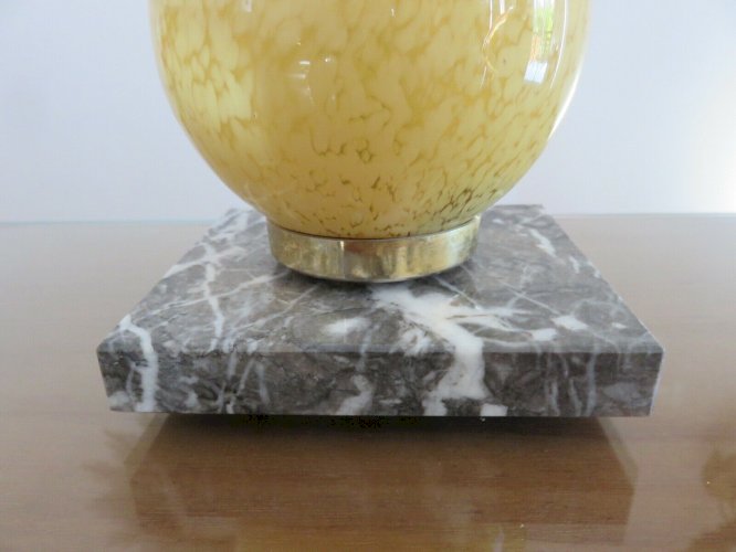 PETITE LAMPE SOCLE EN MARBRE ET VERRE DE CLICHY JAUNE ANNEES 30 40 VINTAGE
