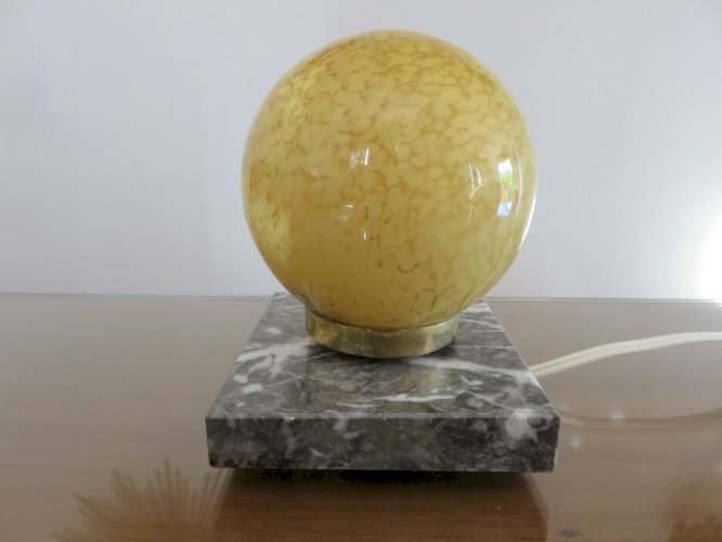 PETITE LAMPE SOCLE EN MARBRE ET VERRE DE CLICHY JAUNE ANNEES 30 40 VINTAGE