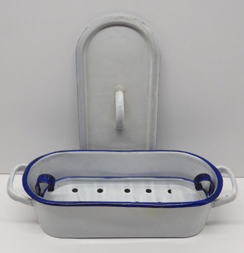 -PETITE POISSONNIERE TOLE EMAILLEE BLANCHE ou USTENSILE DE LABO  déco CUISINE  D