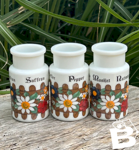 Petits pots rétro vintage en opaline JAR