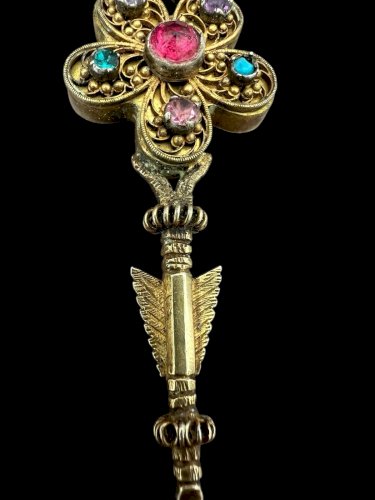 Pic chignon -épingle - pendentif argent massif vermeil filigrane ancien Austro