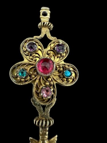 Pic chignon -épingle - pendentif argent massif vermeil filigrane ancien Austro