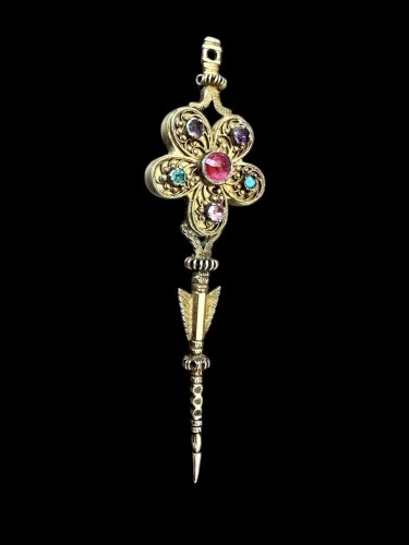 Pic chignon -épingle - pendentif argent massif vermeil filigrane ancien Austro