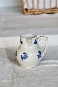 Antique pitcher d'Arcier Saint-Uze cobalt blue floral pattern