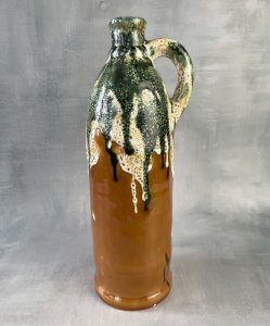 Pitcher bottle jug ceramic ochre green white vintage Height ~29.5cm