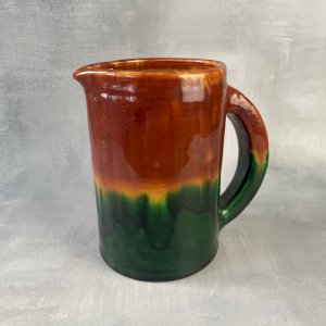 Pichet broc cruche verseuse céramique ocre et vert vintage Haut.~16cm