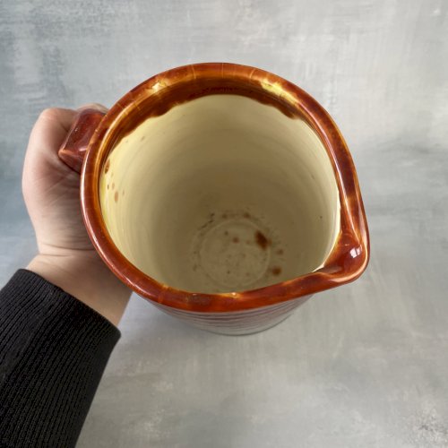 Pichet broc cruche verseuse céramique ocre et vert vintage Haut.~16cm