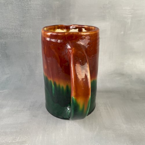 Pichet broc cruche verseuse céramique ocre et vert vintage Haut.~16cm